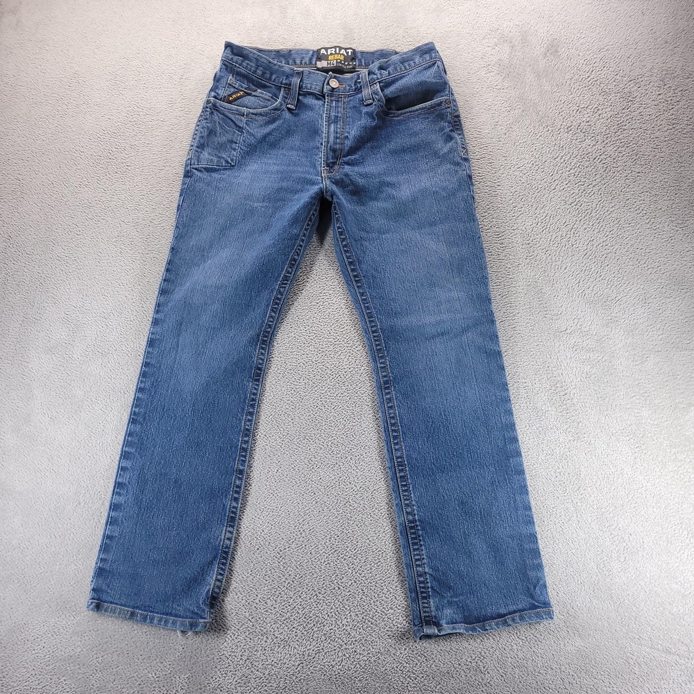 Ariat Jeans Mens 34x32 Blue Rebar M4 Low Rise Bootcut Relaxed Workwear Denim